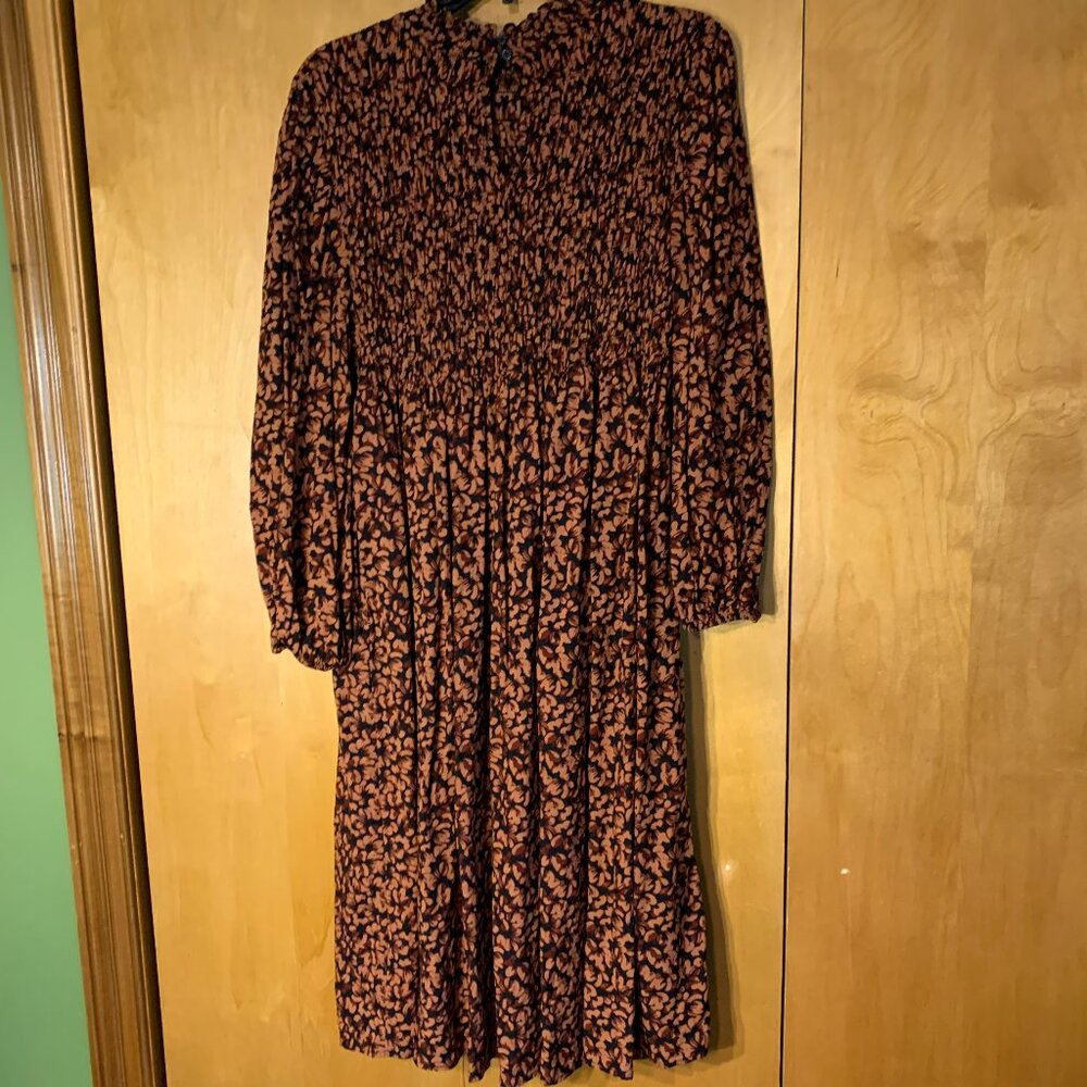 A New Day Smocked Cottage-core Rust and Navy dress, size Large - Picture 5 of 7